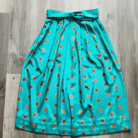 Vintage Tan Jay 2 Piece Midi Dress Set Teal Green With Floral Print Women's 8 - Picture 11 of 16